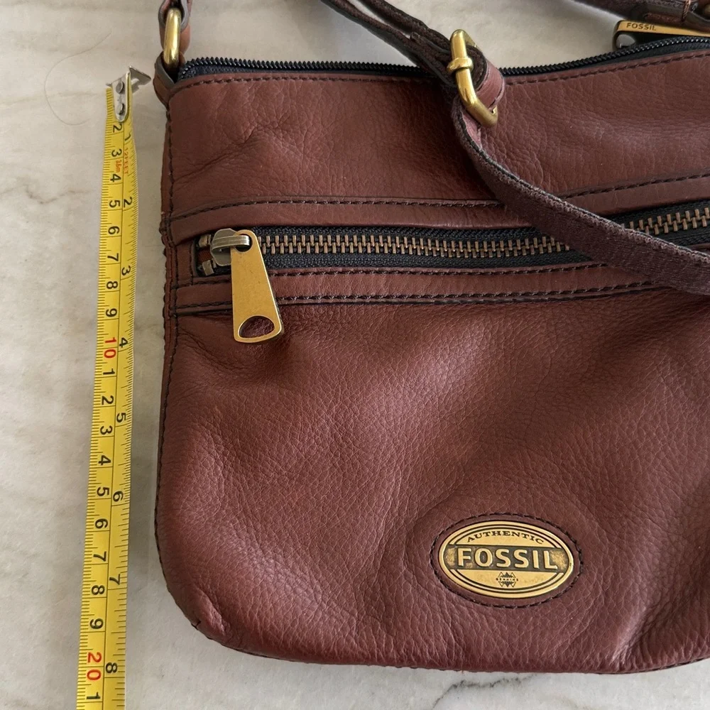 Fossil Dark Brown Leather Crossbody with Gold Hardware